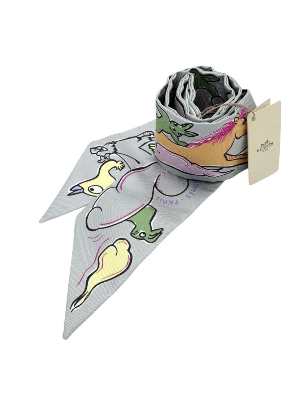 Hermes Scarf Twilly Mille Et Un Lapins Thousand and One Rabbit Items Silk Blue